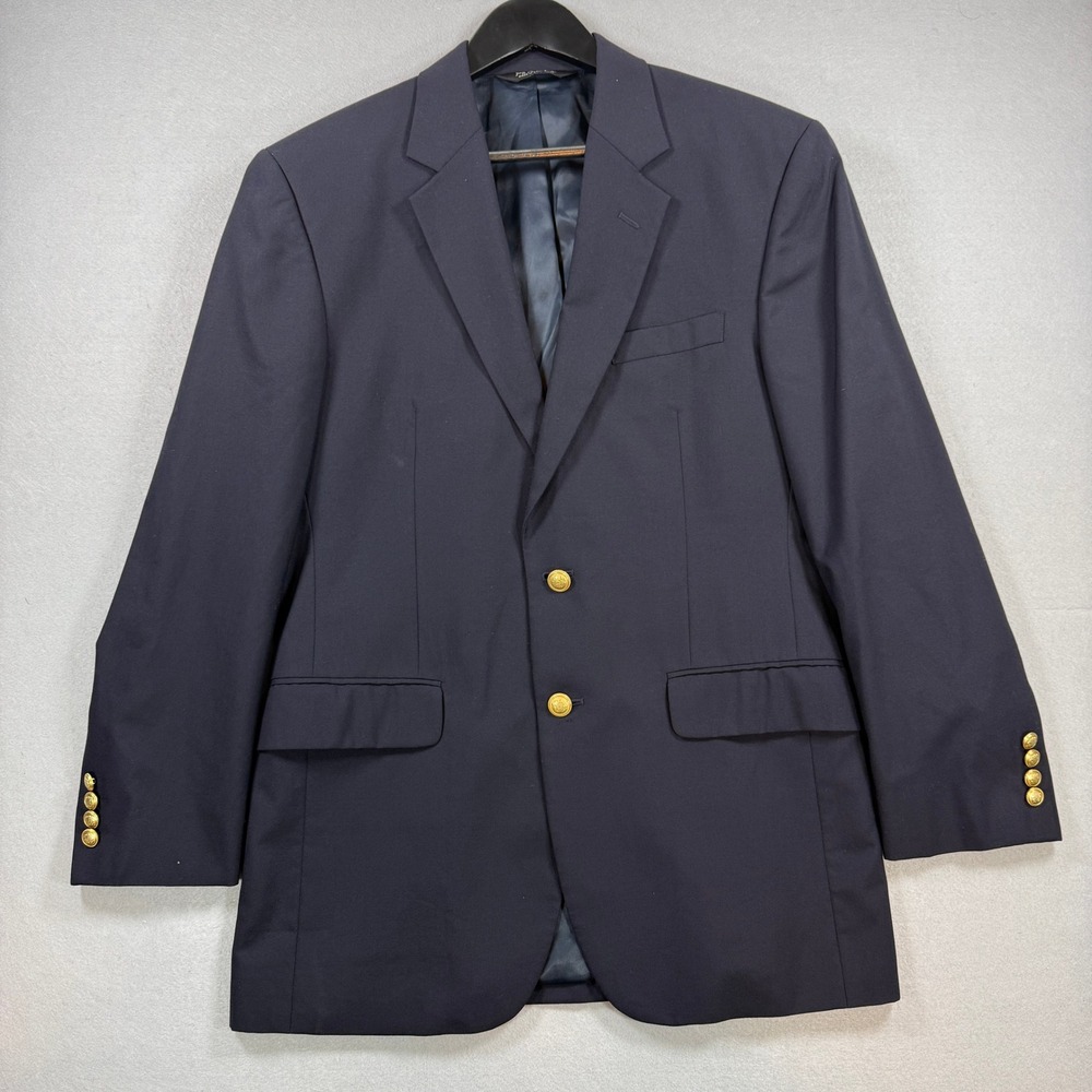 Jos. A. Bank Blazer Mens 39R Navy Blue Gold Crest Buttons Preppy Wool Sport Coat